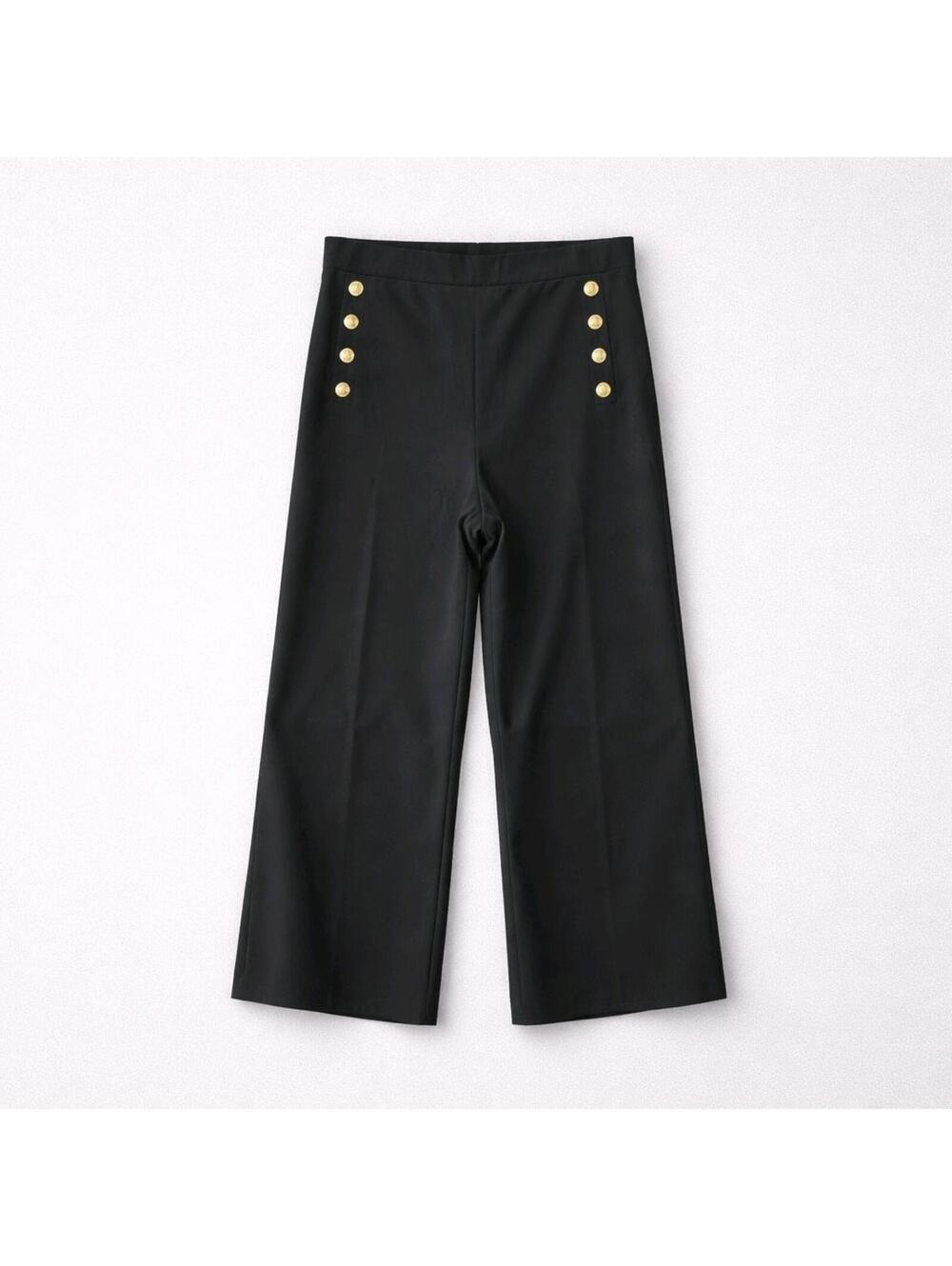 H&M NWT Women's Wide-Leg Dress Pants Gold Button Accents Black Pull On Size XXL